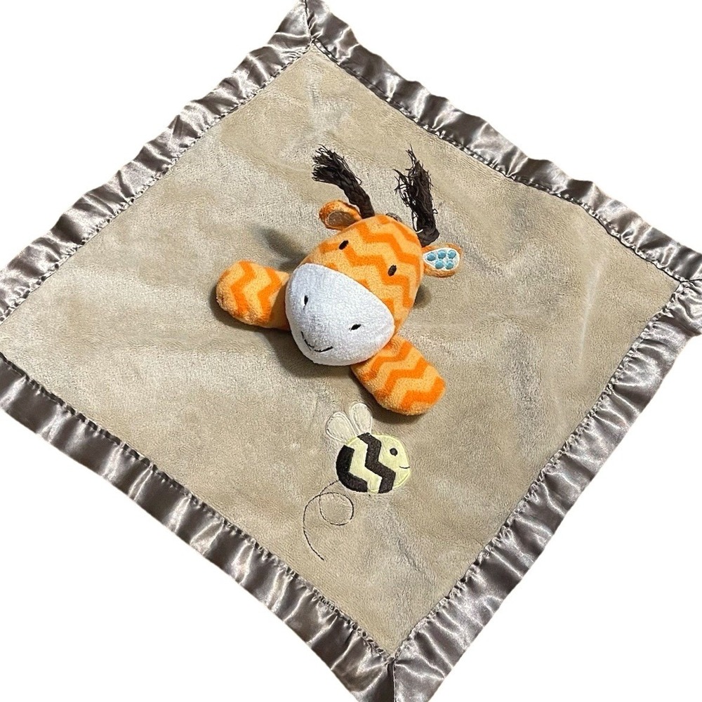 Circo Giraffe Bee‎ Baby Lovey Brown Plush Satin Orange Chevron Security Blanket